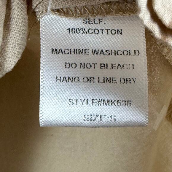 Mazik Top Womens Small Beige Button Front Eyelet Bell Sleeve Pleated Blouse Boho - Picture 5 of 8